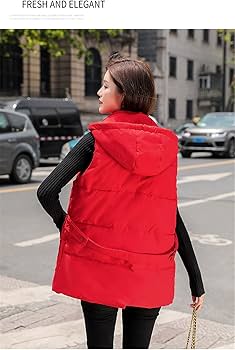 Amazon.co.jp: 女性のノースリーブのダウンベストフード付き冬の暖かい